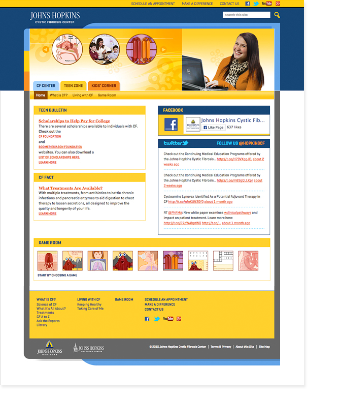 Johns Hopkins Cystic Fibrosis teen website home page