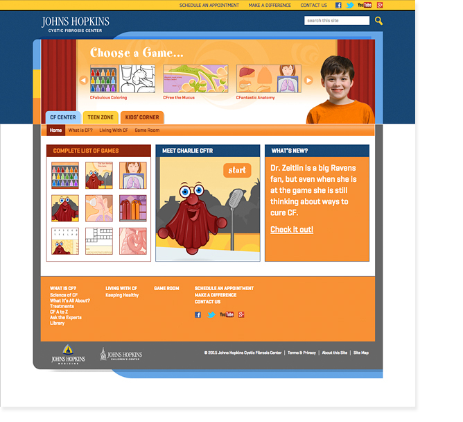 Johns Hopkins Cystic Fibrosis Kids website home page